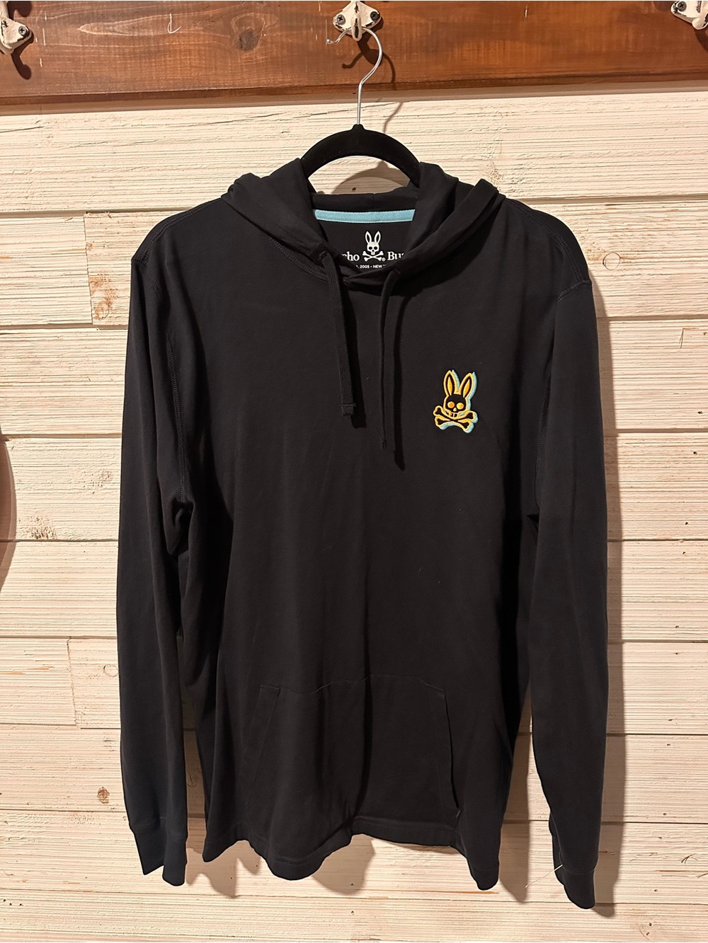 Psycho Bunny Black Hoodie with Yellow Bunny Logo- LARGE
